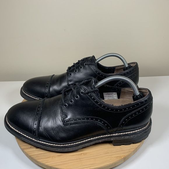 Woolrich Shoes Leather Mens 10 Oxford Leather Black Lace Up Rubber Sole Cap Toe - Picture 3 of 8